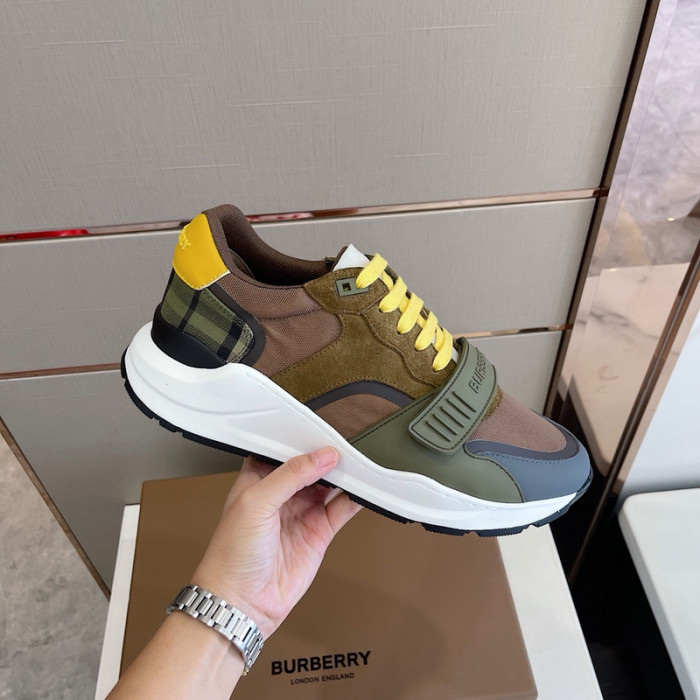 B**rry vintage check, leather and mesh sneakers