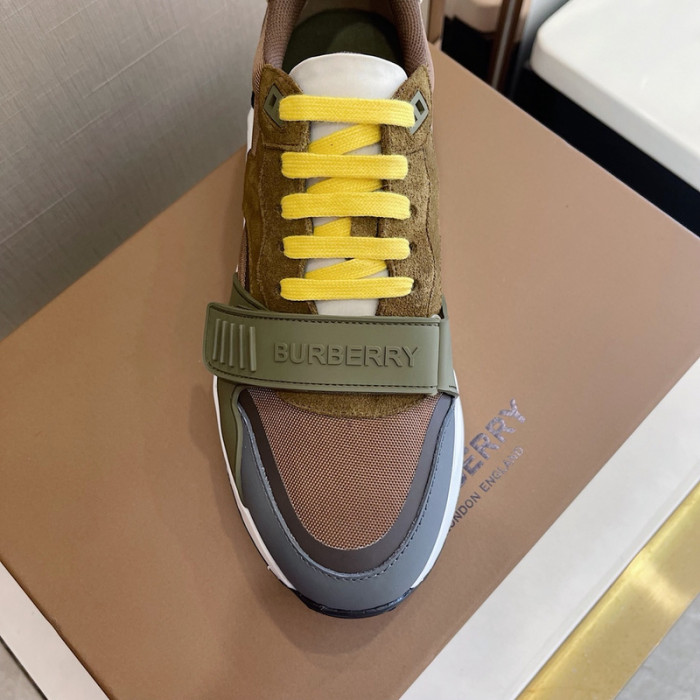 B**rry vintage check, leather and mesh sneakers