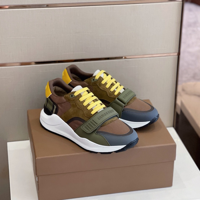 B**rry vintage check, leather and mesh sneakers